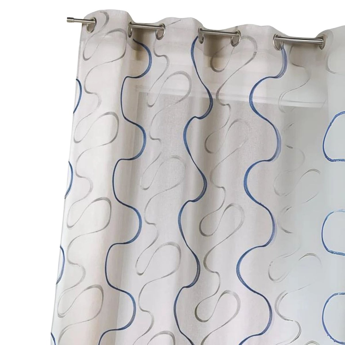 Voilage brodé à motifs ondulés bleu, HOME MAISON