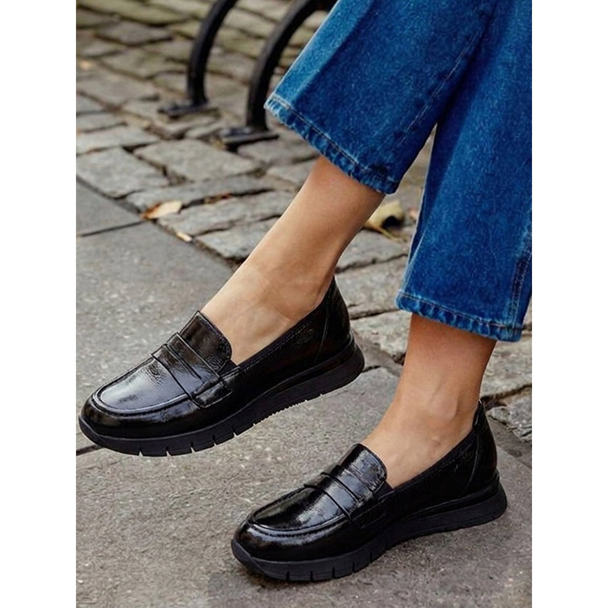 Mocassin cuir semelle compensée noir, PEDICONFORT