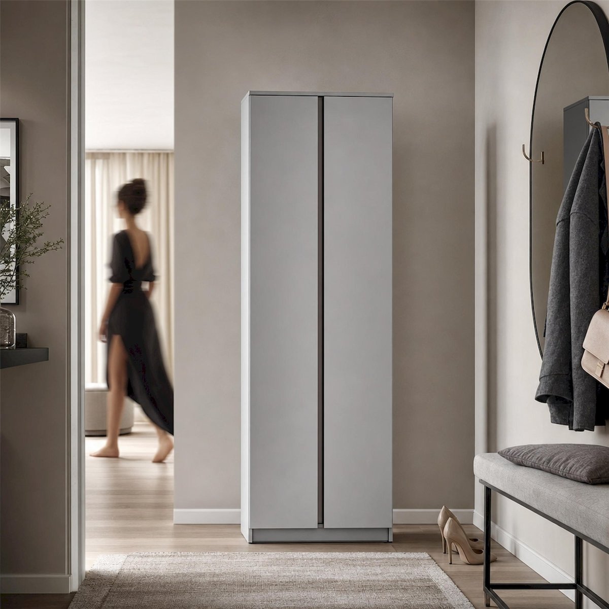 Armoire 2 portes collection SIMPLY gris, RECOLLECTION