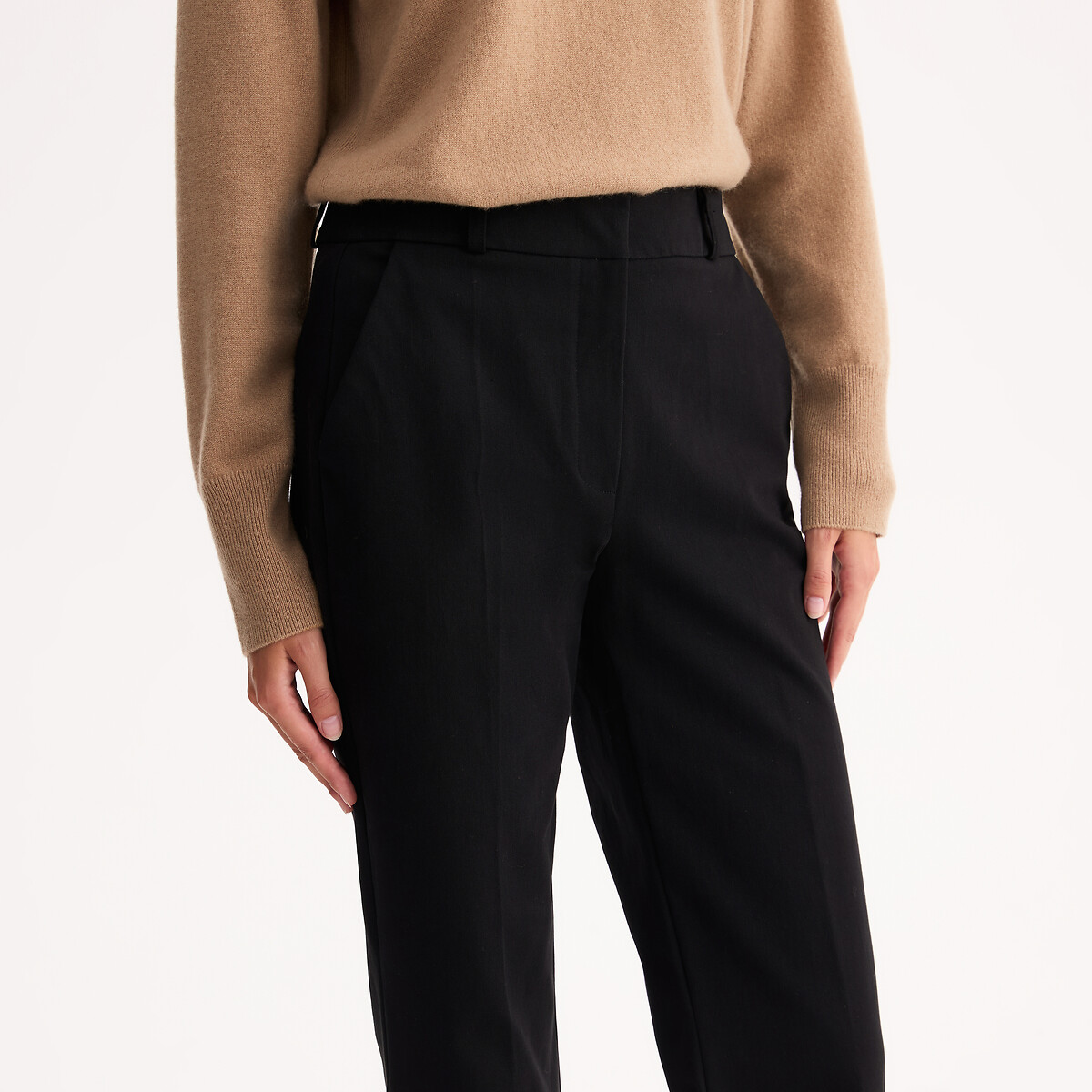 Pantalon forme bootcut, coton stretch noir, ANNE WEYBURN