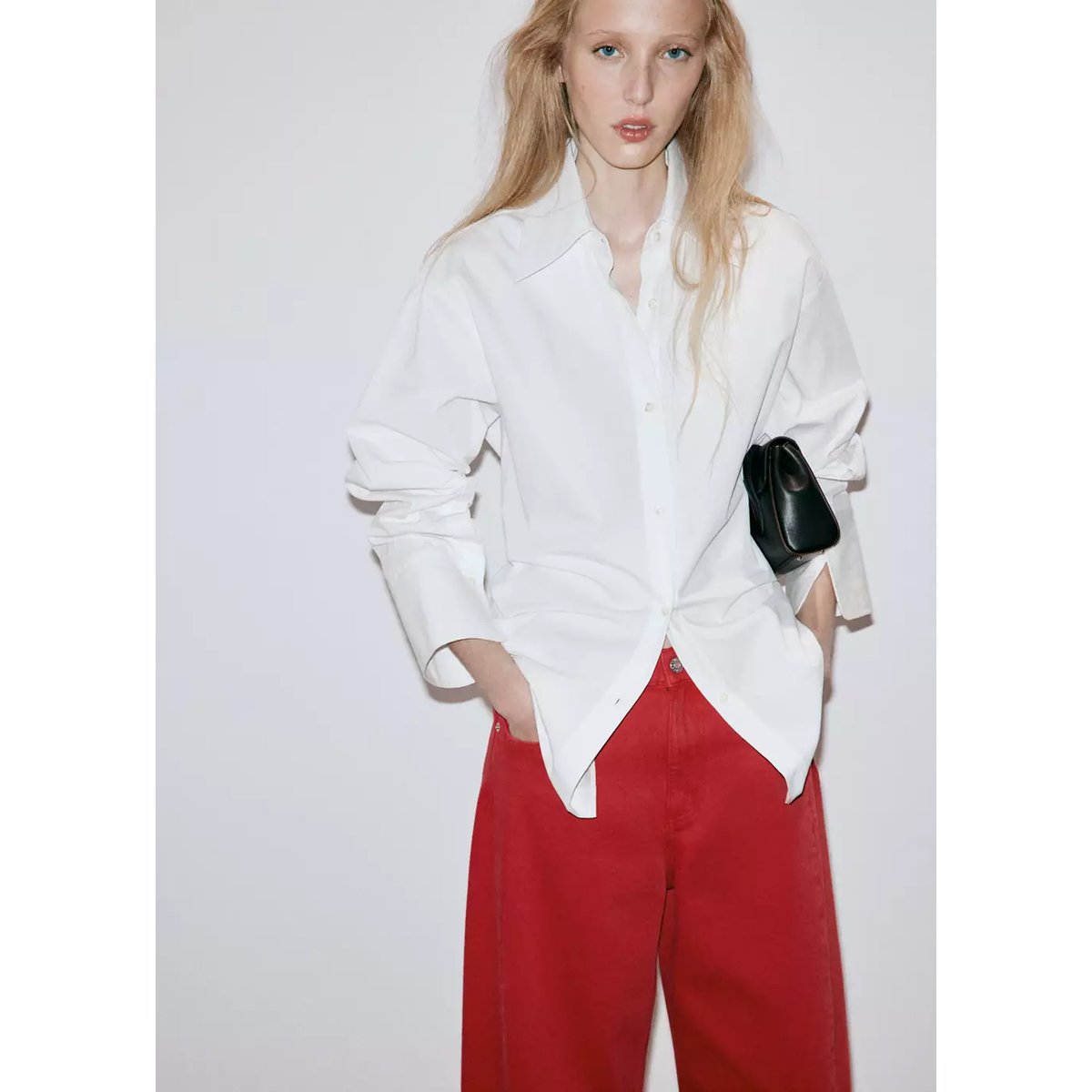 Jean balloon coutures rouge, MANGO
