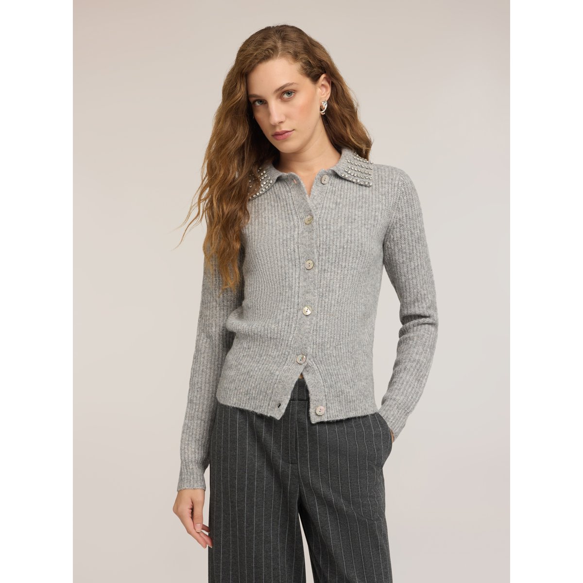 Cardigan avec col bijou gris, MOTIVI