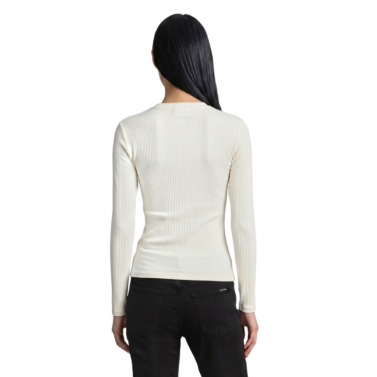 T-shirt long slim en jersey côtelé blanc, MARC O’POLO DENIM