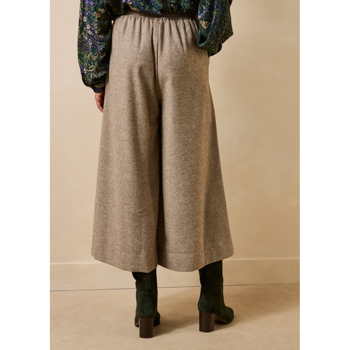 Pantalon jupe culotte 7/8ème en tweed greige, LA FEE MARABOUTEE