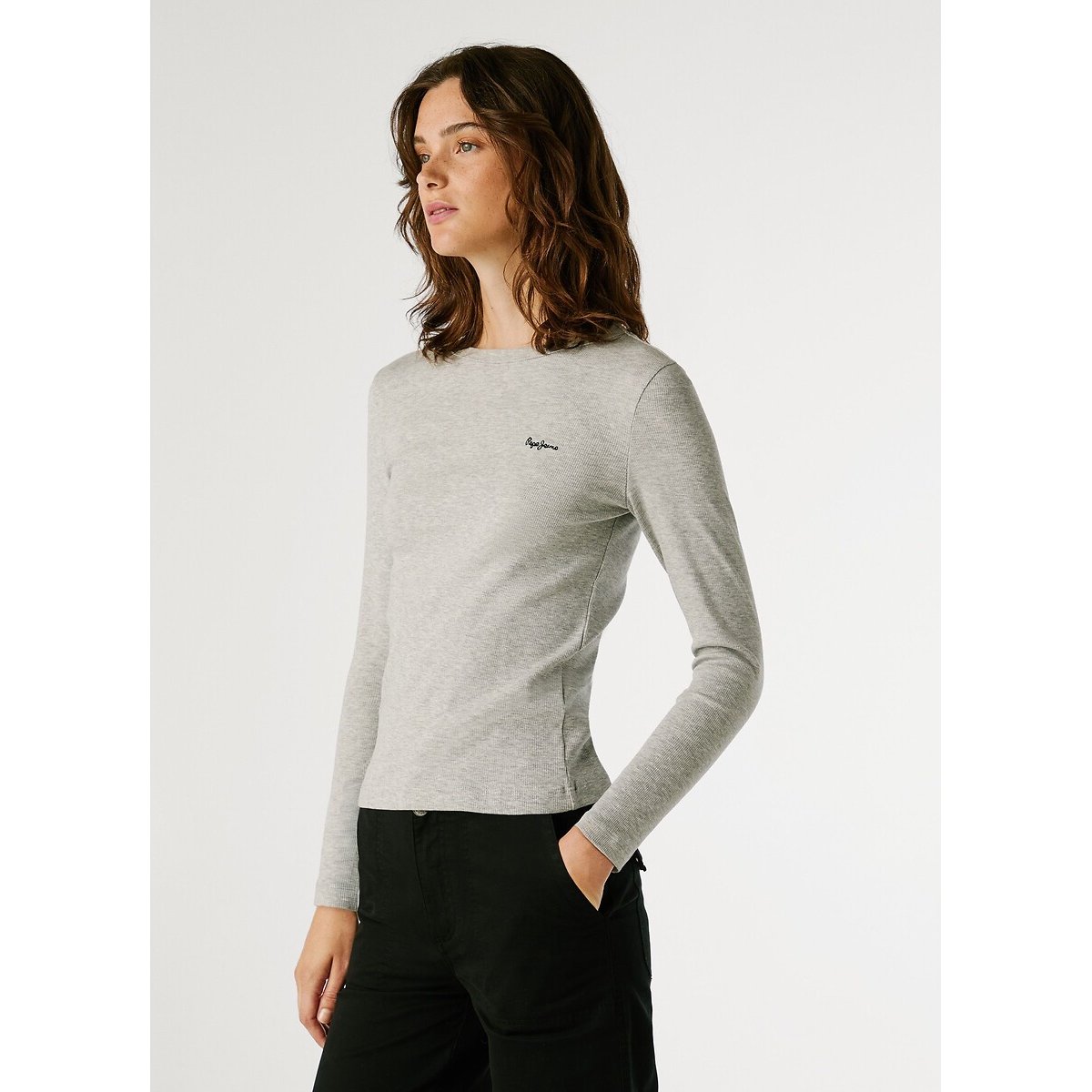T-shirt manches longues, petit logo gris, PEPE JEANS
