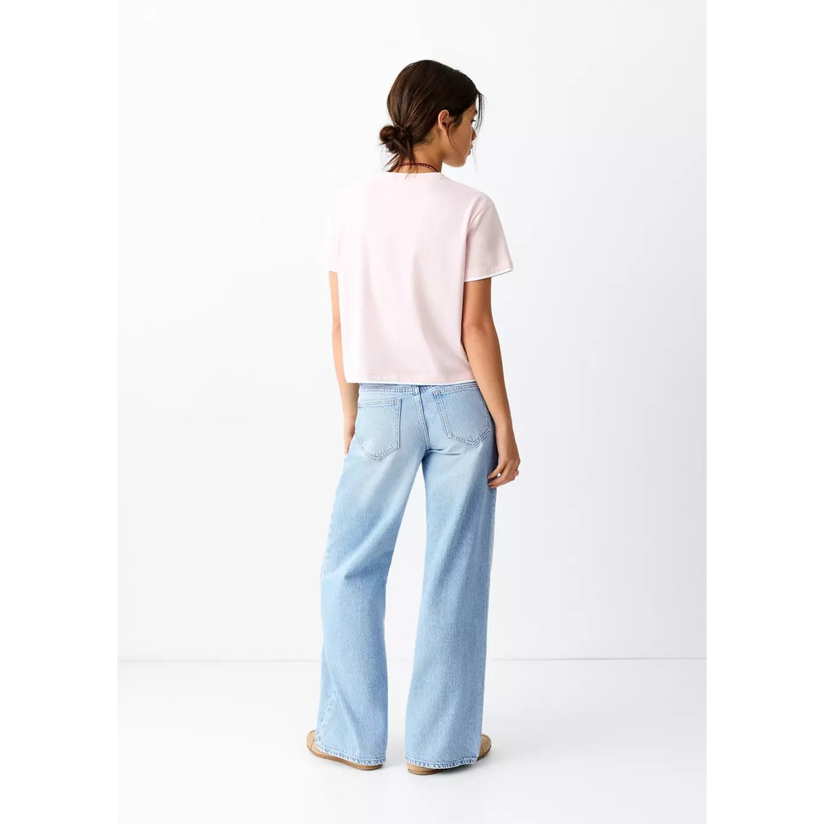Jean coupe large et taille basse bleu clair, MANGO TEEN