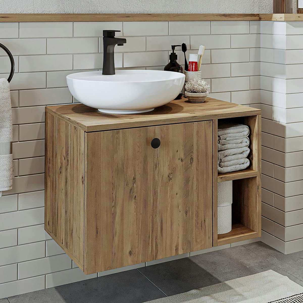 Meuble suspendu 1 tiroir + vasque ronde RAI pin, PIER IMPORT