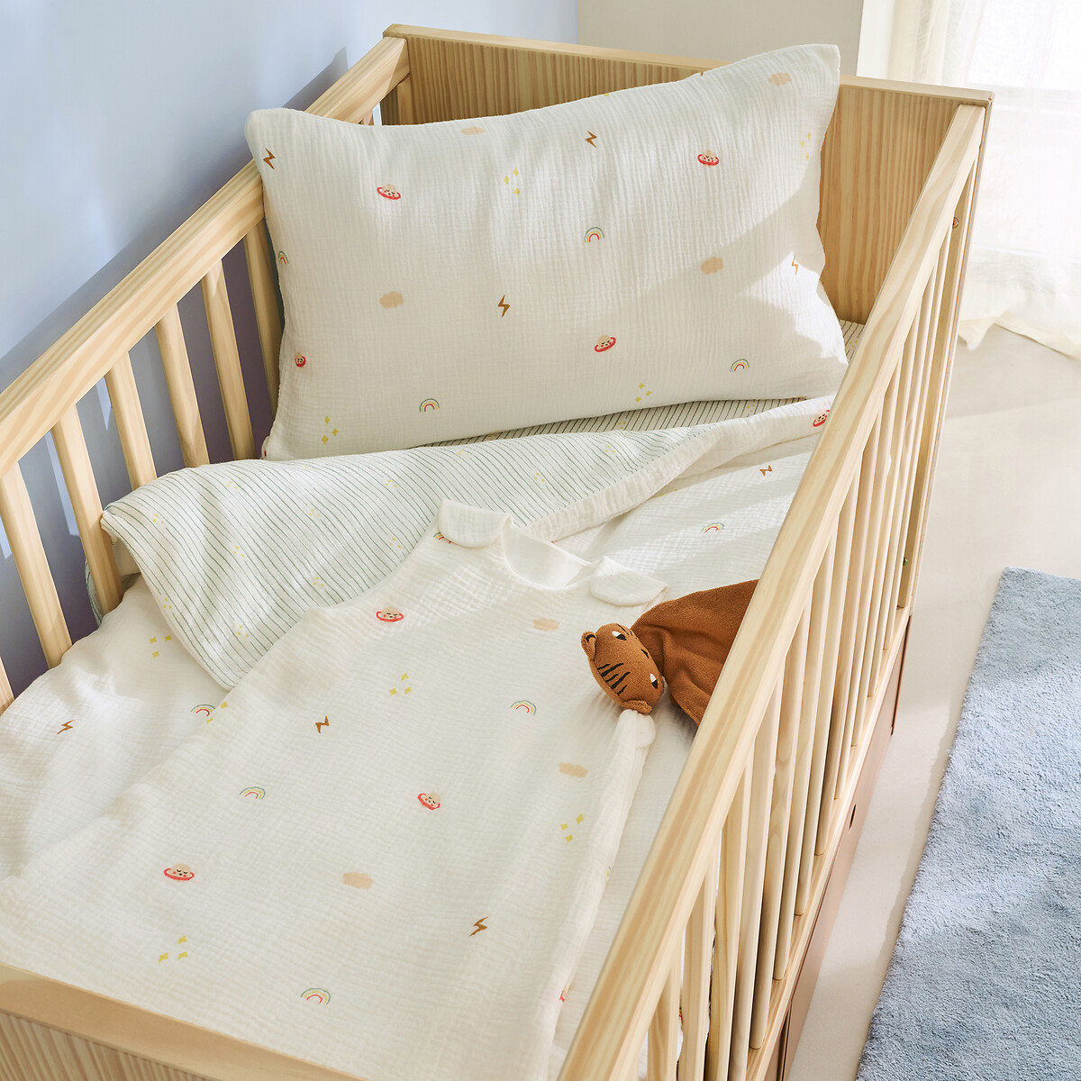 Diego Planet Print Cotton Muslin Summer Sleep Bag ecru print, LA REDOUTE INTERIEURS