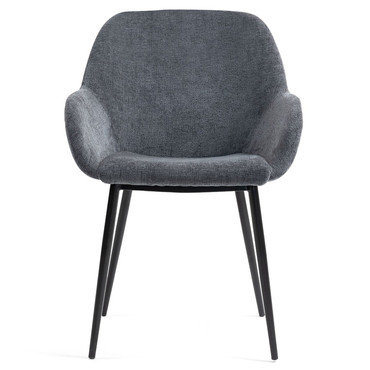 Chaise repas avec accoudoirs tissu chenille pied métal gris foncé, ZAGO