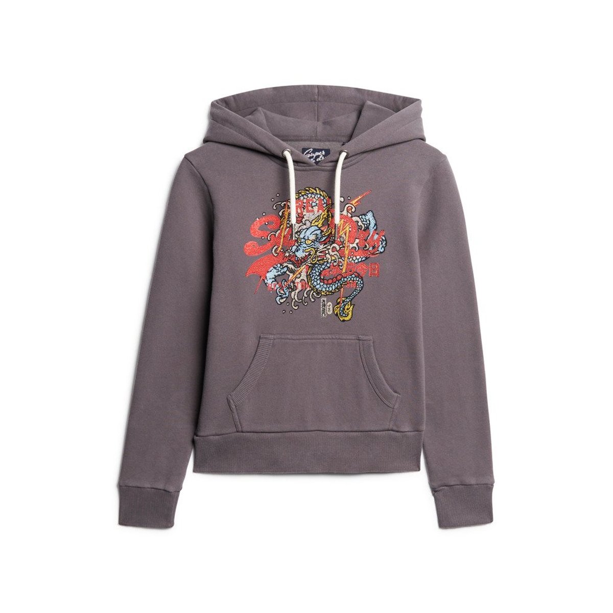 Sweat à capuche Vintage Logo Tokyo gris granite foncé, SUPERDRY