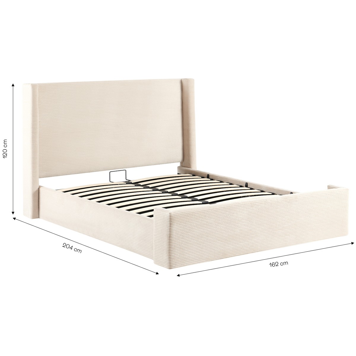 Lit coffre avec tête de lit capitonnée en velours côtelé - ELMA beige, HOMIFAB