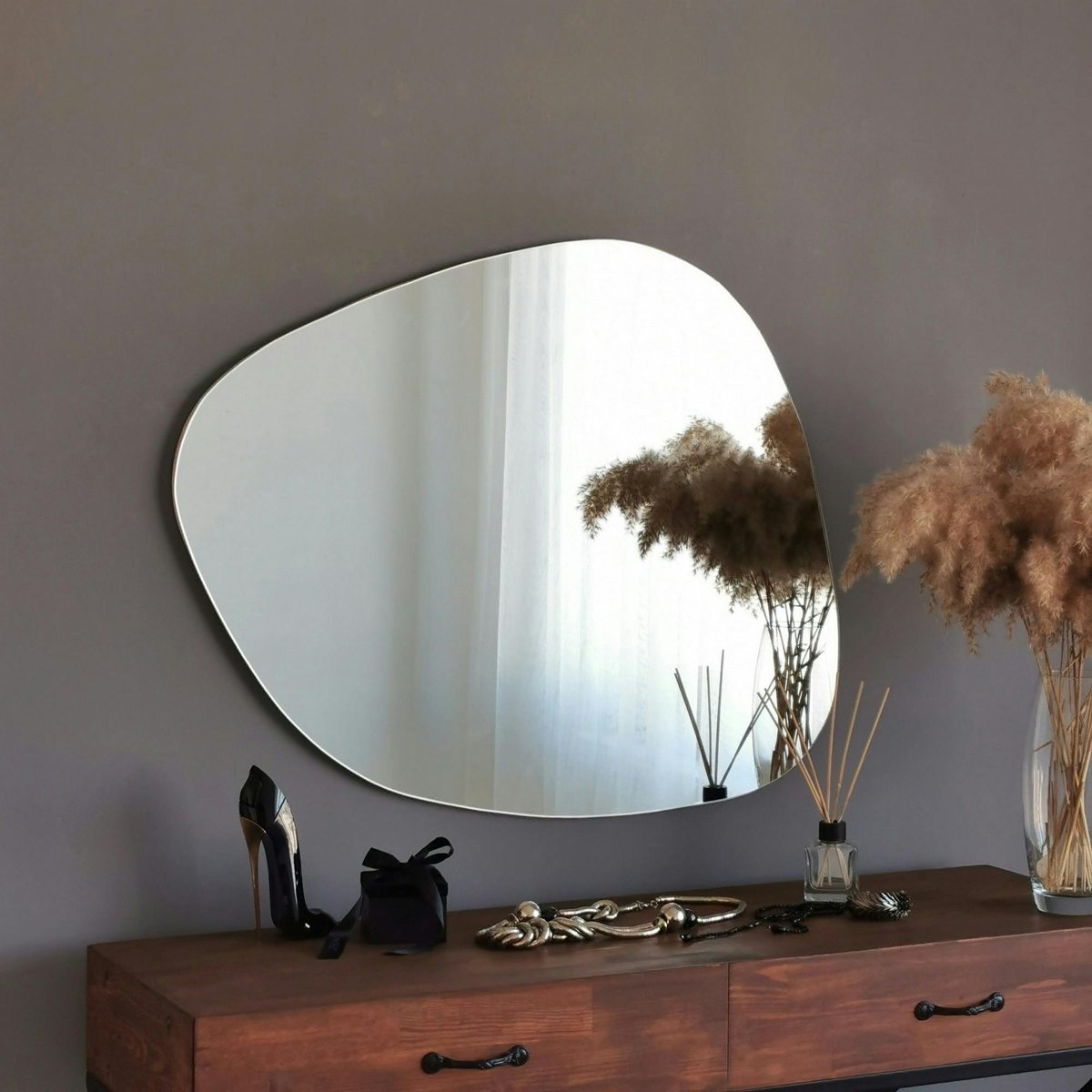 Miroir mural organique forme galet 90 cm - style design CODY argenté, PIER IMPORT