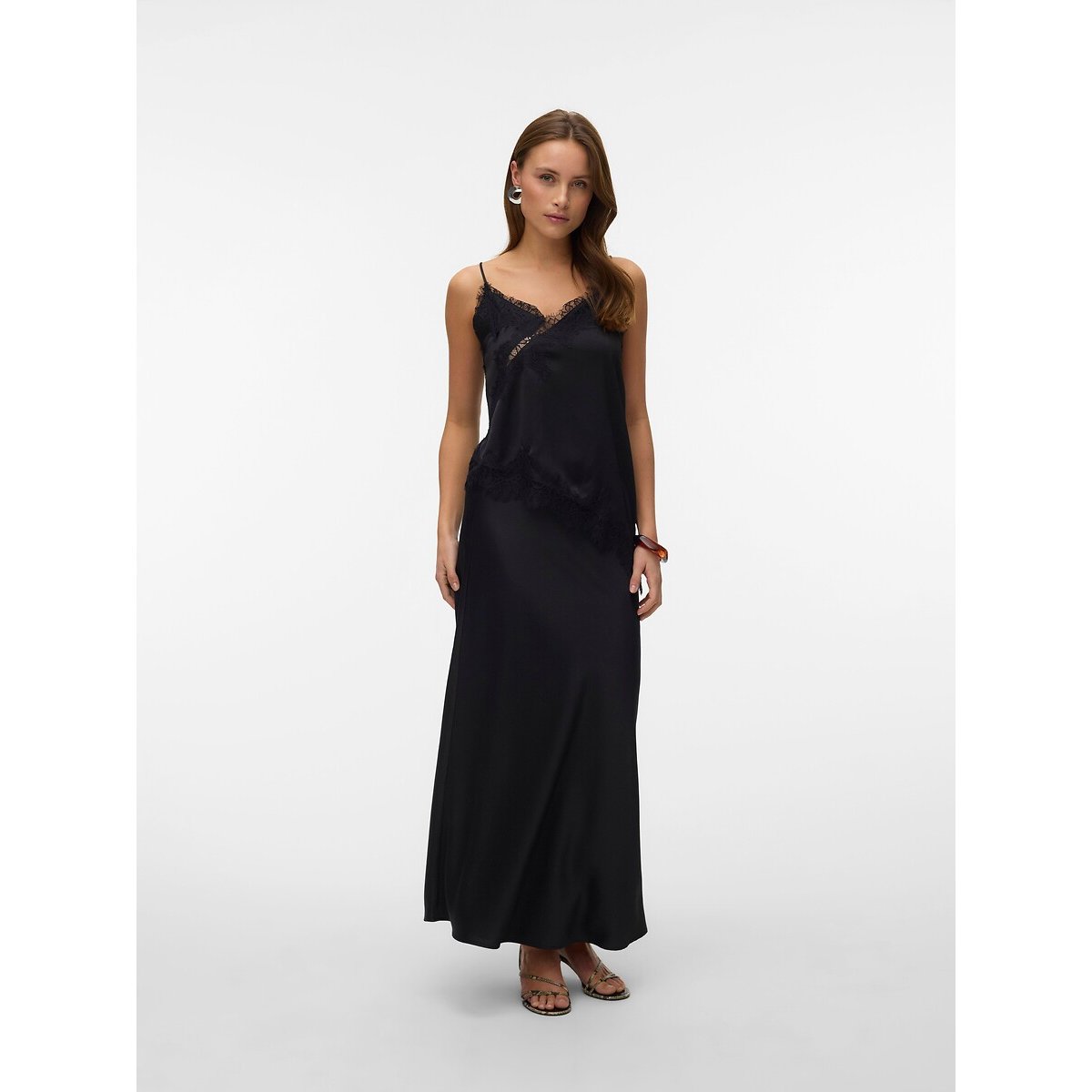 Top de renda assimétrica preto , VERO MODA