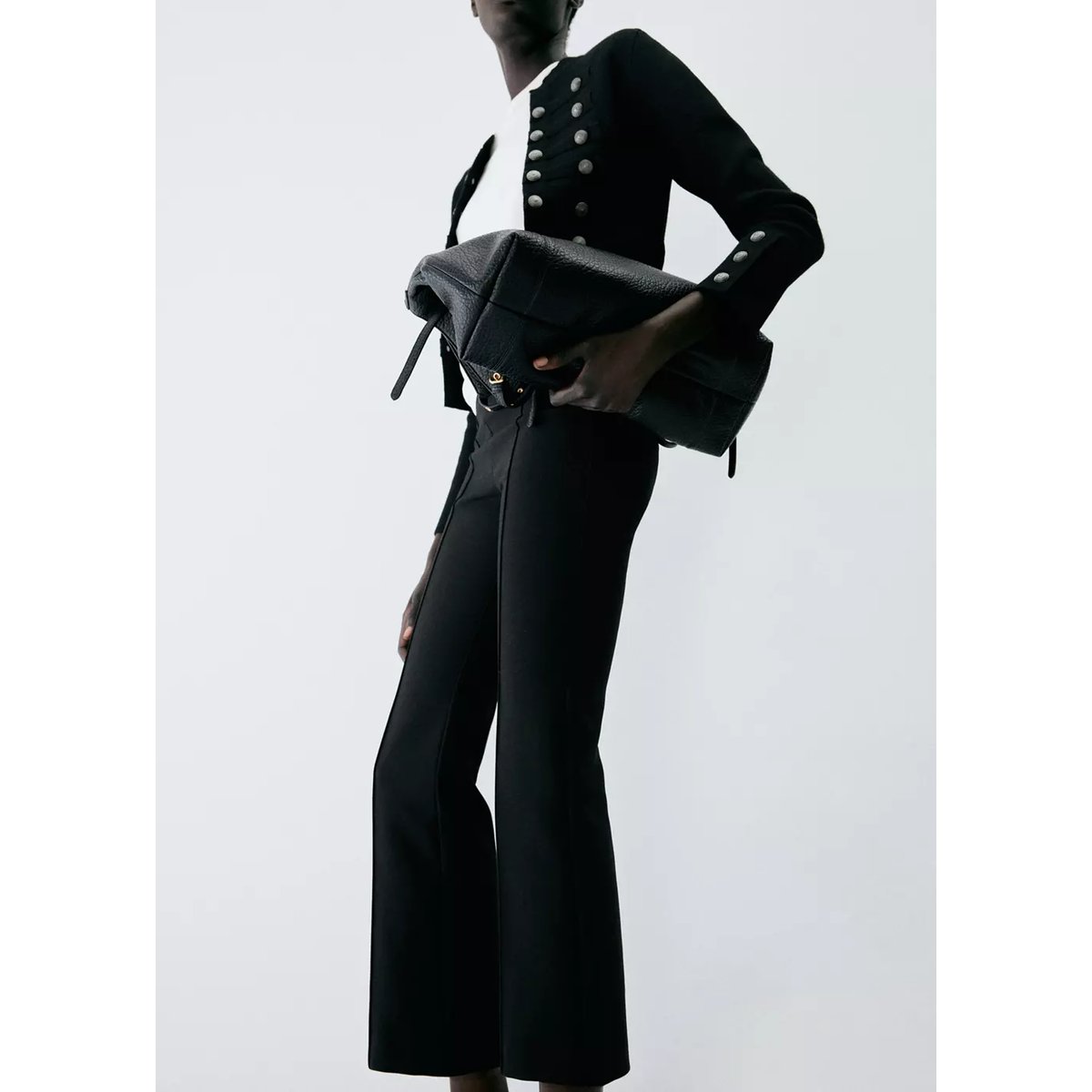 Pantalon droit détail coutures noir, MANGO