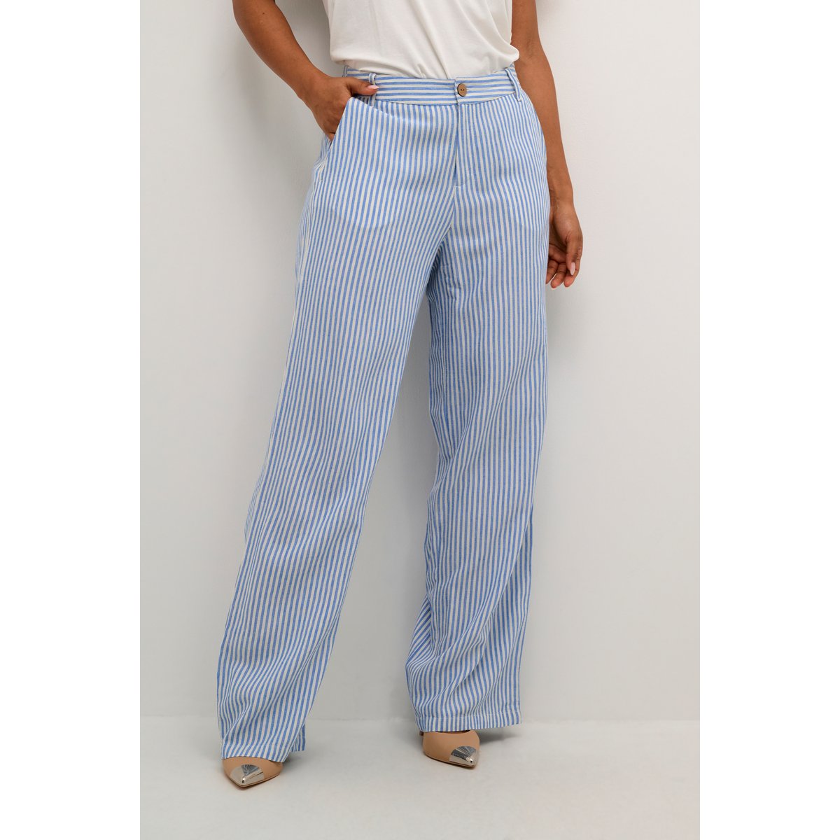 Casual pants bleu blanc rayures blue milkboy, CREAM