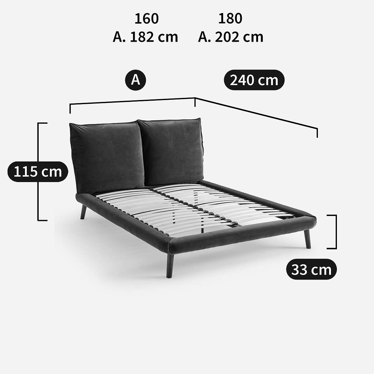 Fluwelen 2-persoons bed, Aurore, ontwerp Emmanuel Gallina zeemvel, AM.PM X EMMANUEL GALLINA
