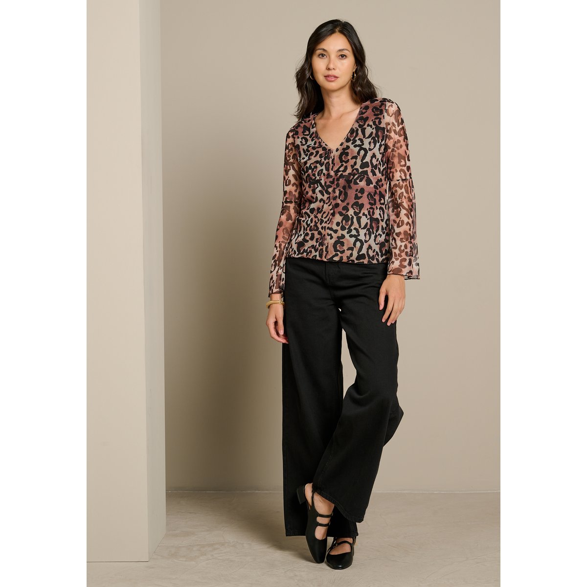 Top en mesh léopard clair camel, LOLALIZA