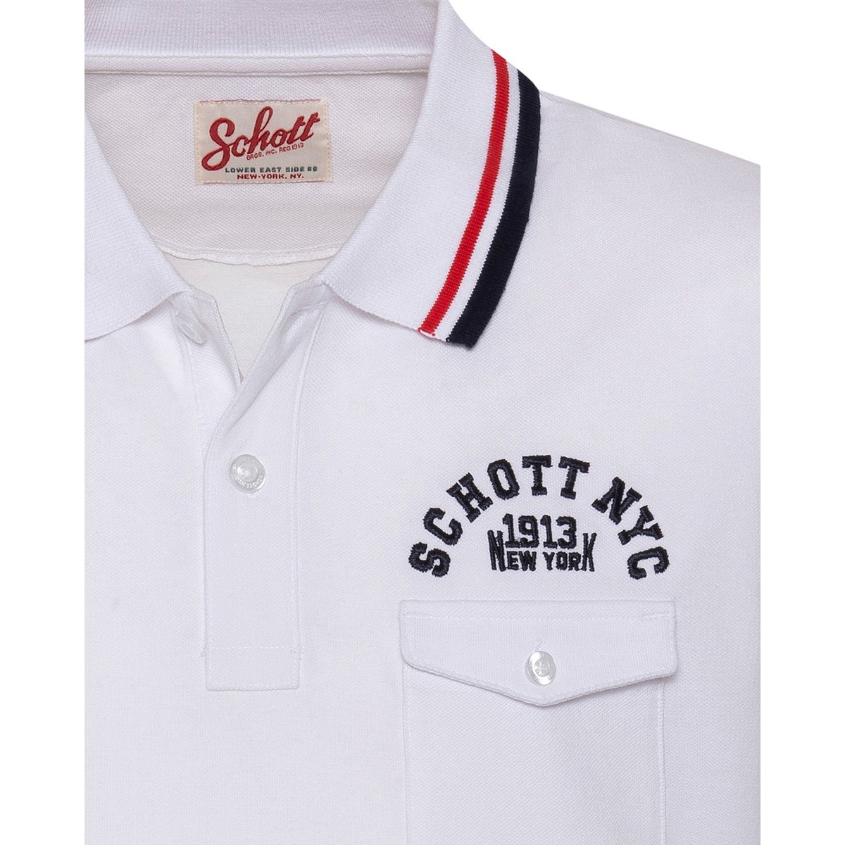 Polo shirt with flap pocket and tricolour trim blanc, SCHOTT