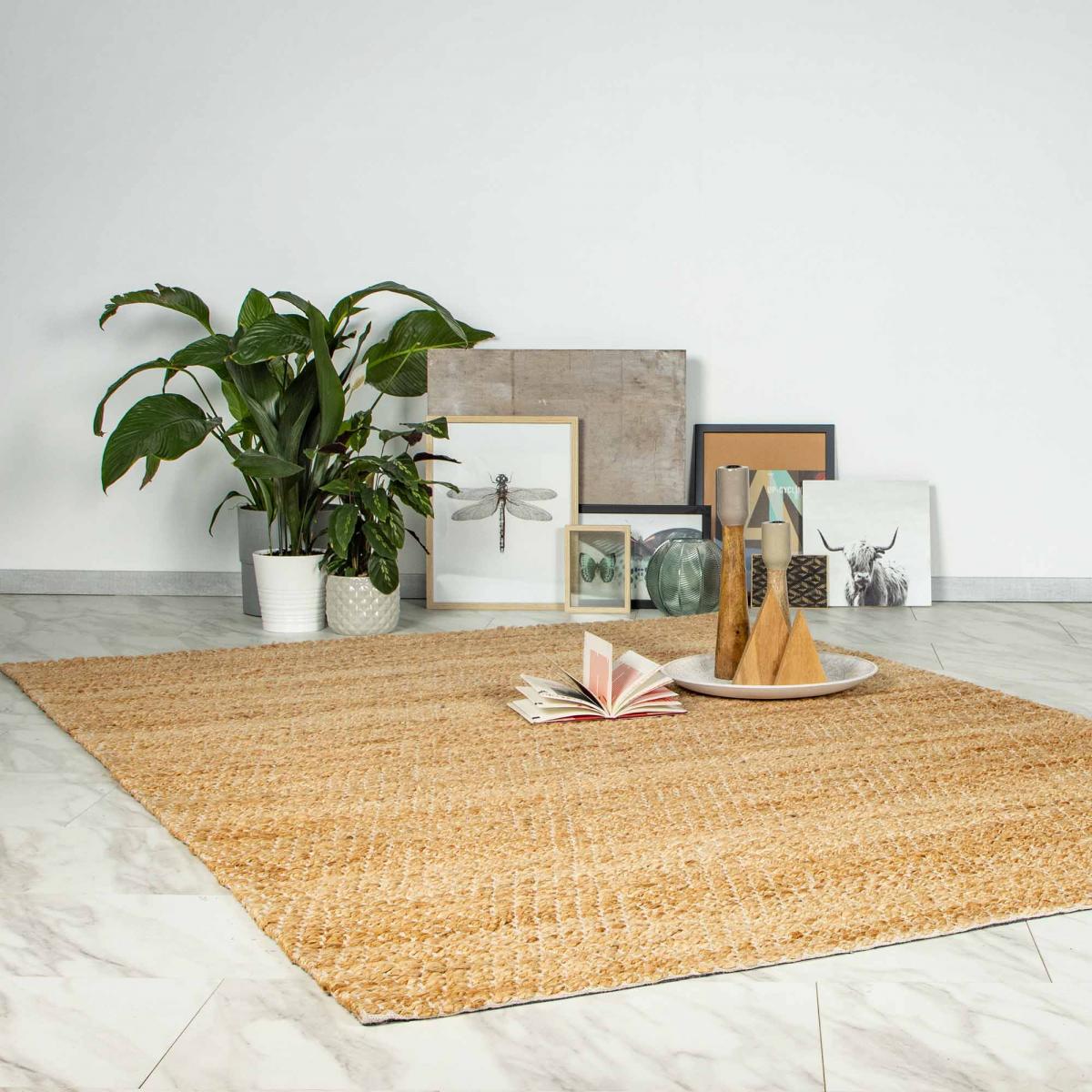 Tapis salon, fait main en jute beige, UN AMOUR DE TAPIS