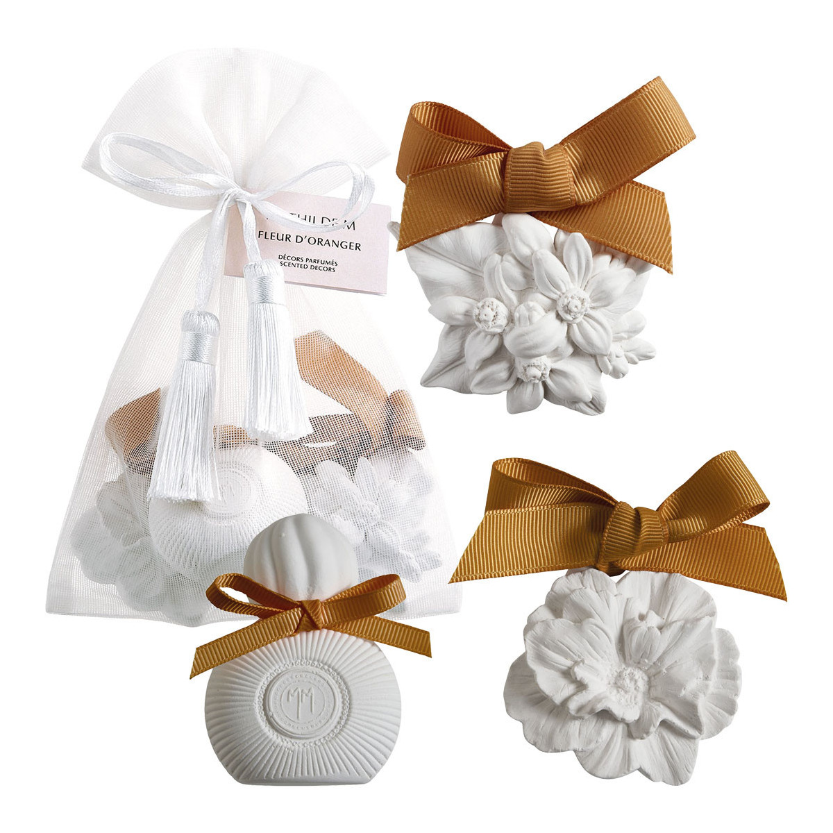 Pochon 3 décors parfumés Fleur d'Oranger blanc, MATHILDE M