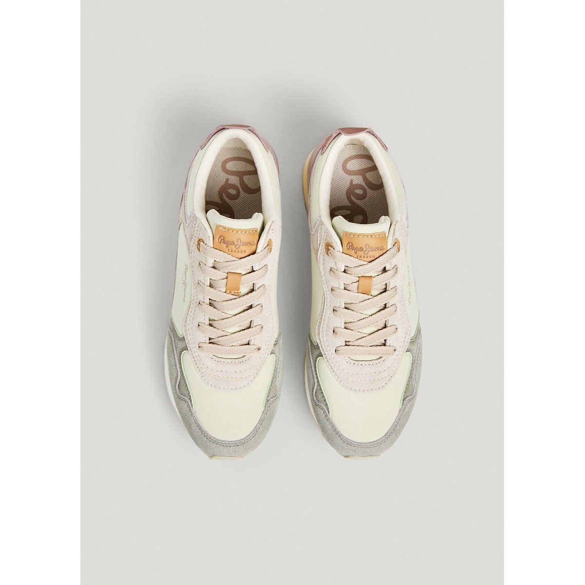 Baskets mix matière FREYA WAVE beige/rose, PEPE JEANS
