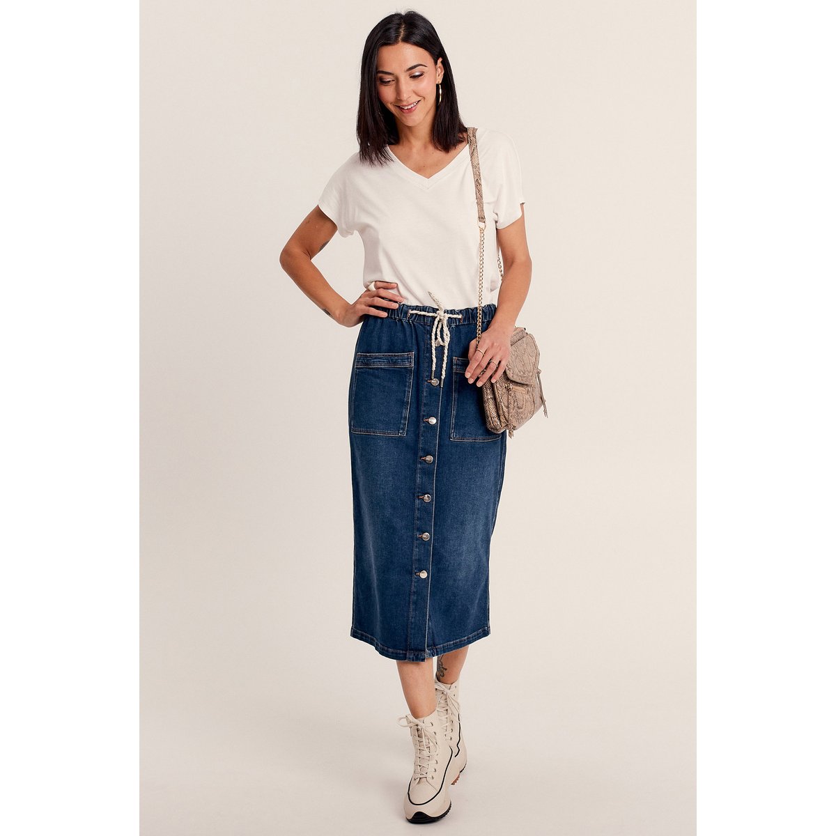 Jupe longue droite en jean denim stone, BREAL