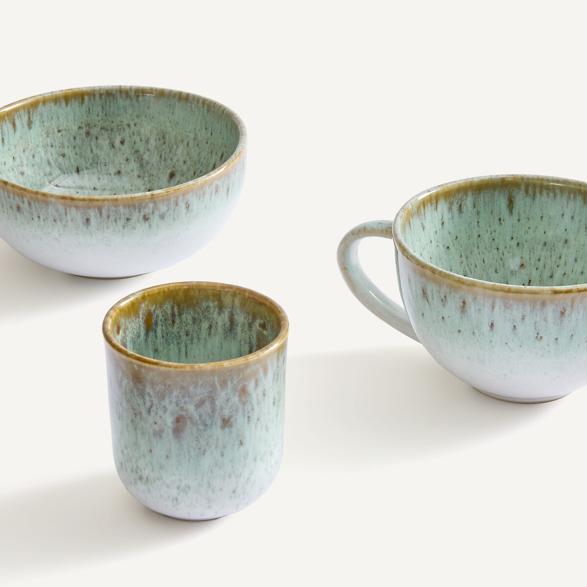 Lot de 2 tasses à thé, en grès émaillé, FARA kaki/bleu, AM.PM