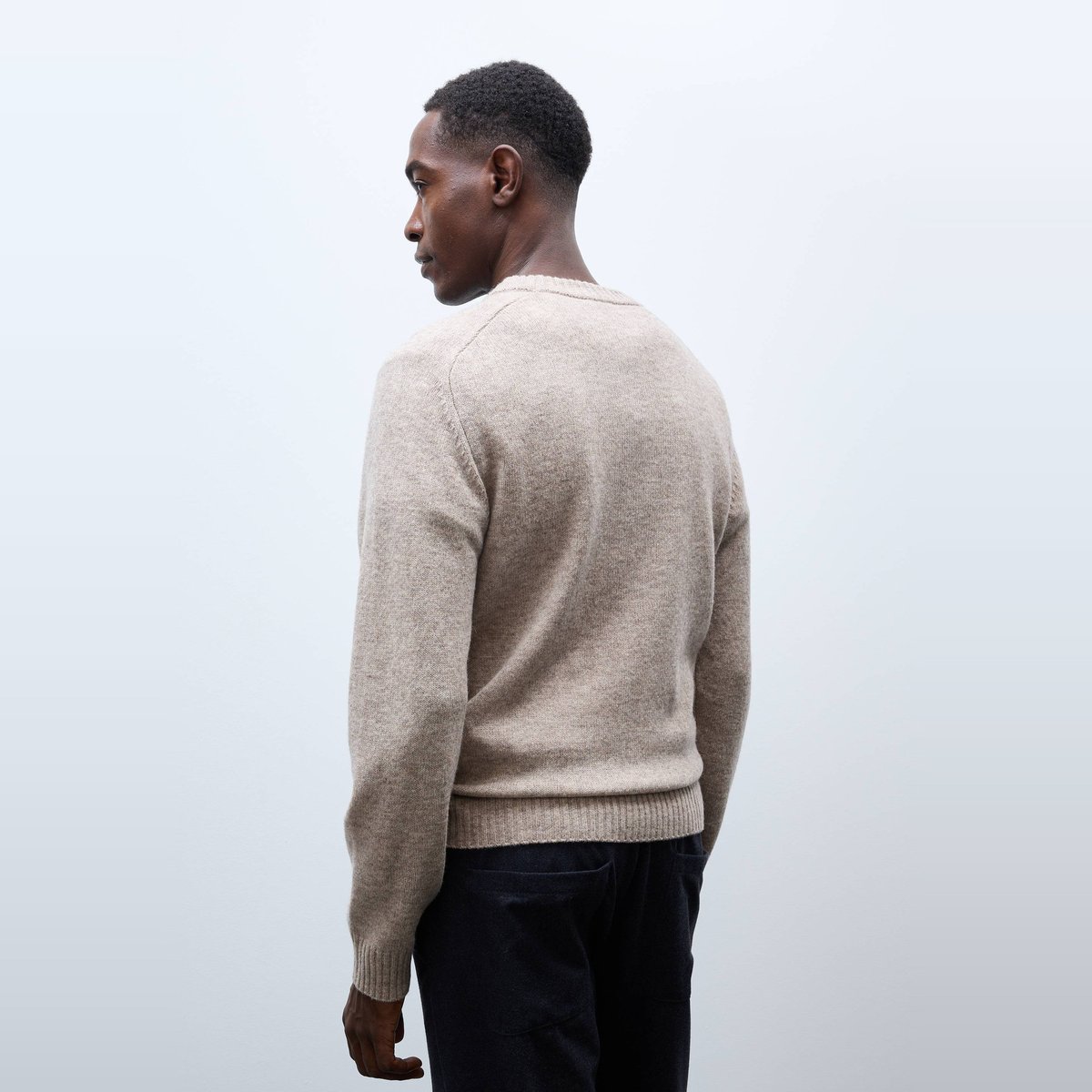 Pull col rond en laine beige, MONOPRIX
