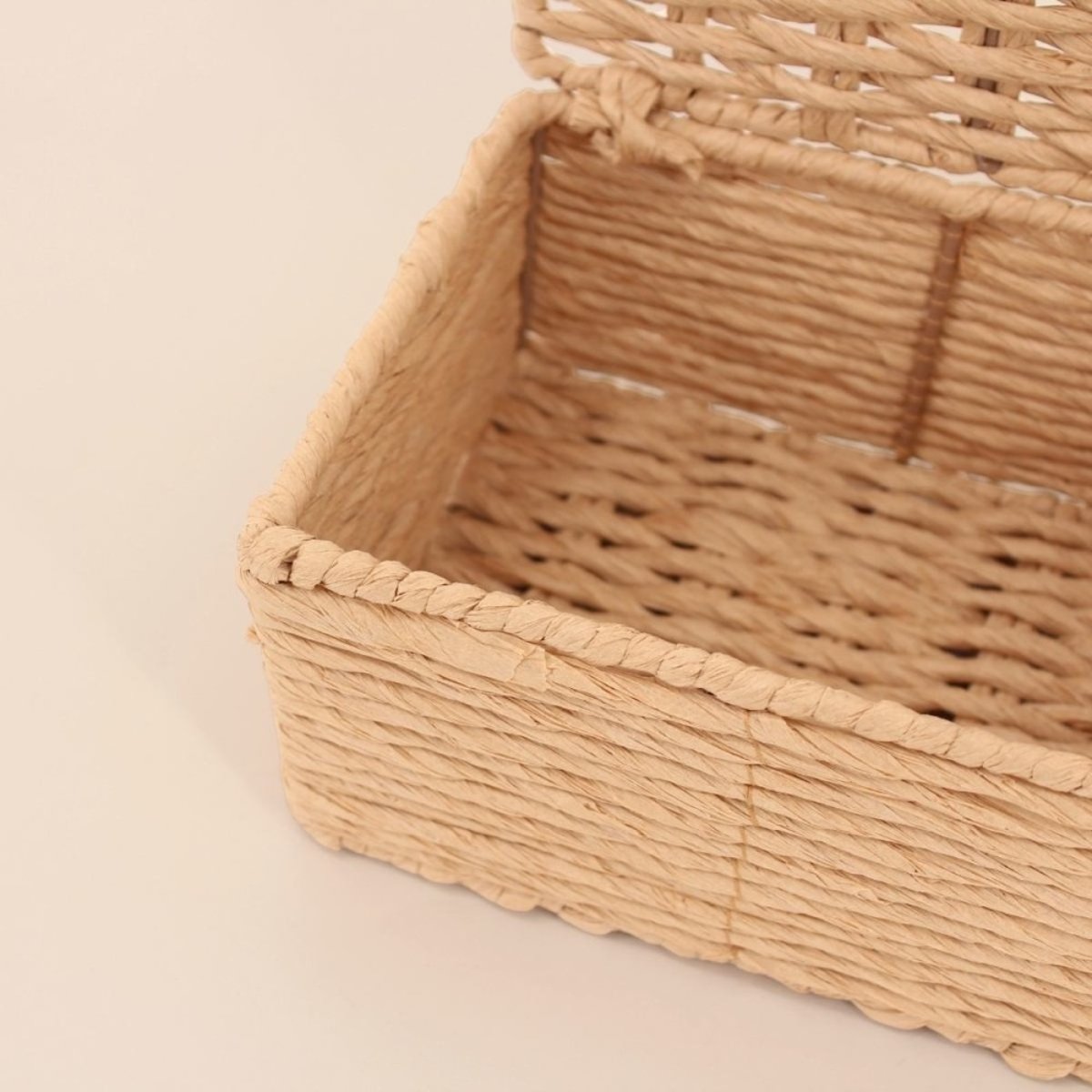 Lot de 2 boites en corde papier armatures métal beige, ORNAMI