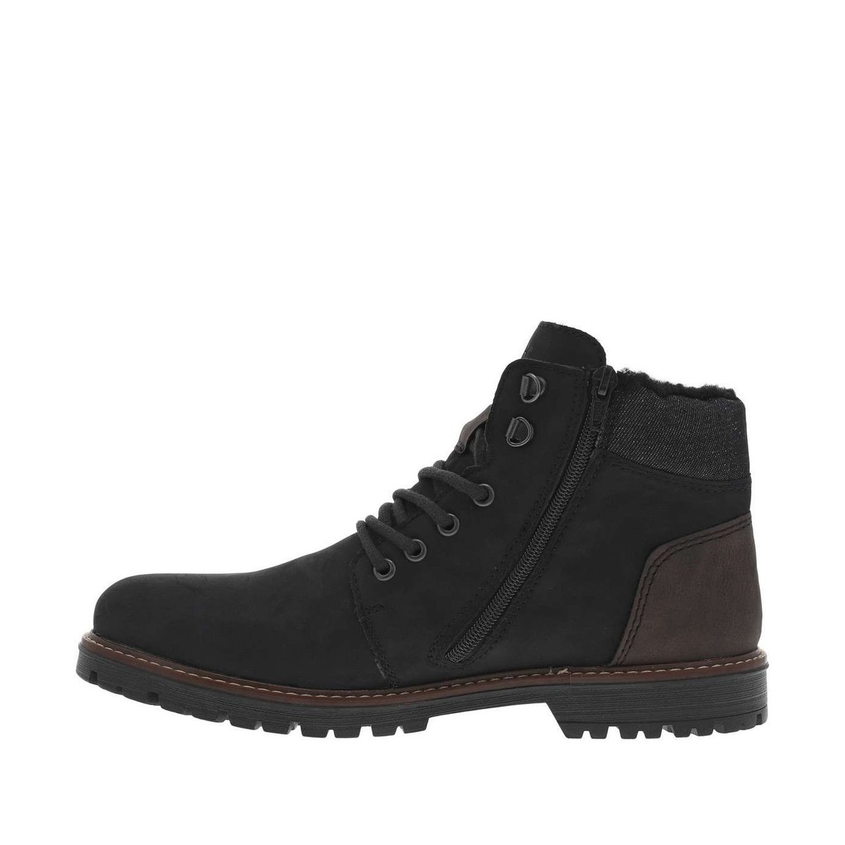 Bottines à talon plat avec un zip et des lacets ronds noires, RIEKER