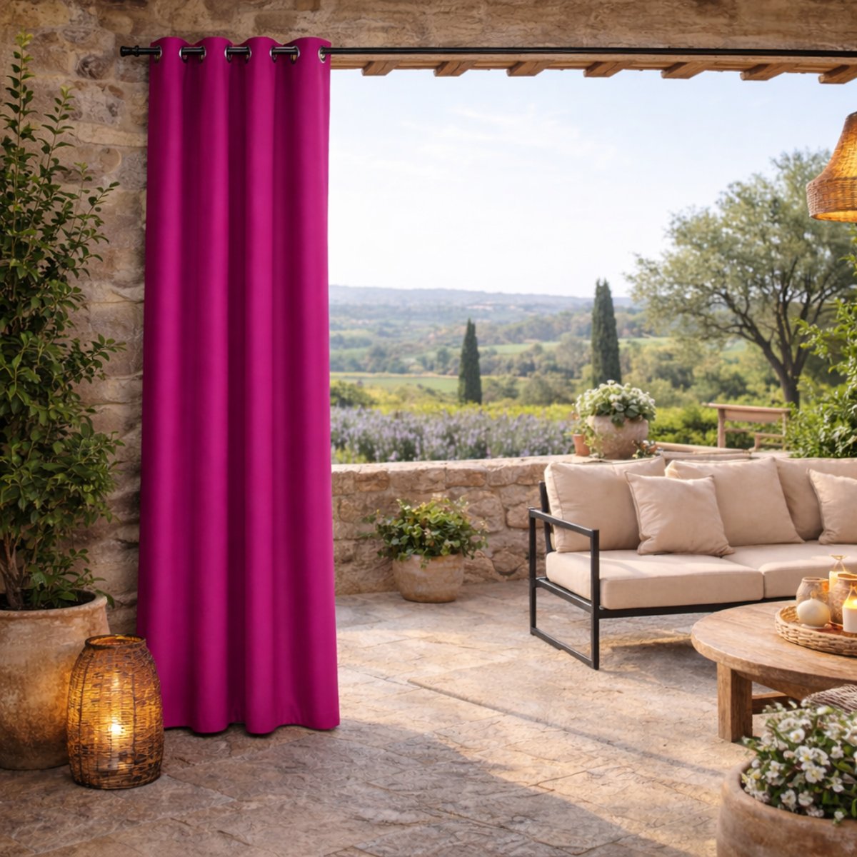 Rideau extérieur coloré imperméable résistant aux UV fuchsia, HOME MAISON