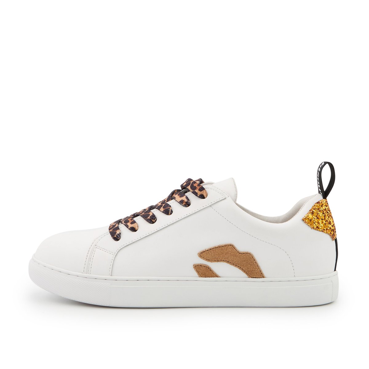Baskets En Cuir Betty Bronze Glitter Leopard Lace blanc, BONS BAISERS