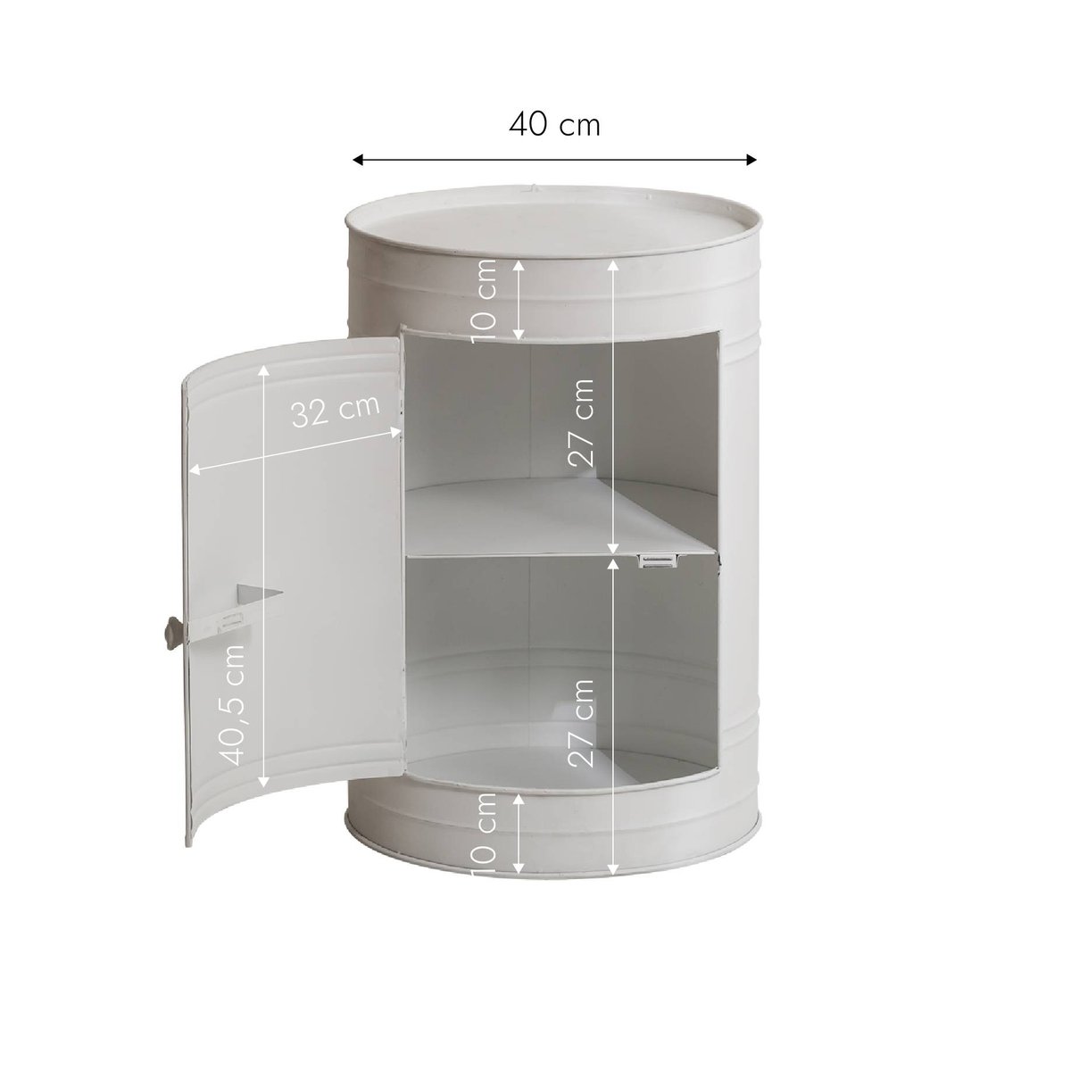 Table de chevet bidon en métal blanc MERYL blanc, MADE IN MEUBLES