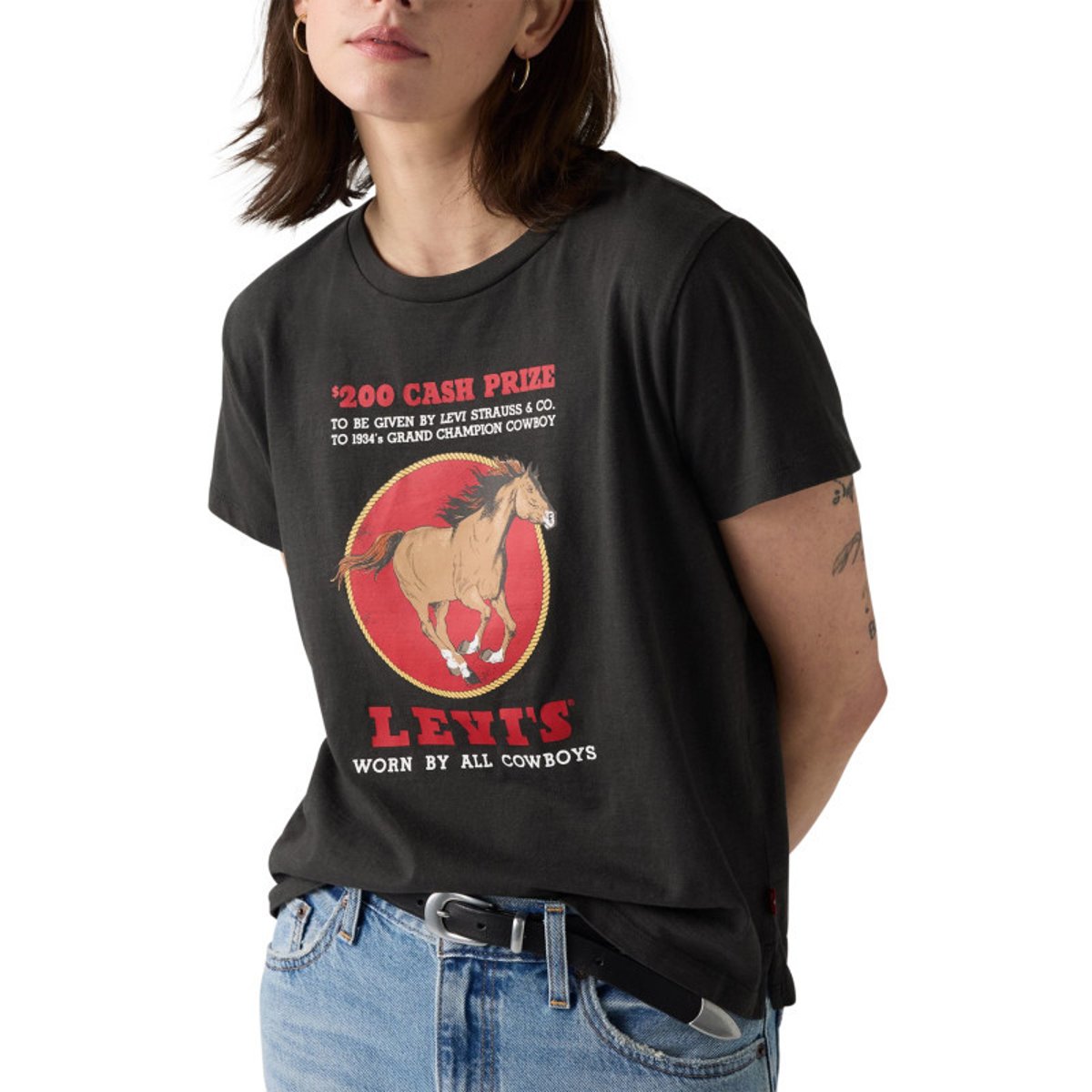 T-shirt en coton noir à imprimé fantaisie avec des manches courtes noir, LEVI'S