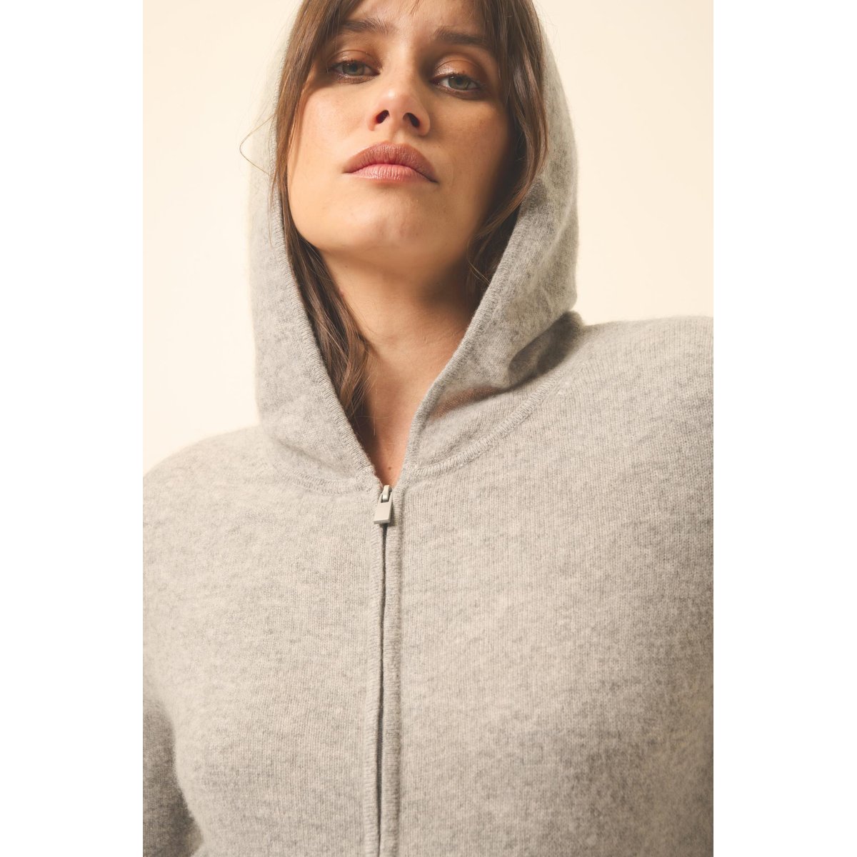 Gilet Zippé Capuche Nuage Chiné Debbie gris chiné, JUST CASHMERE
