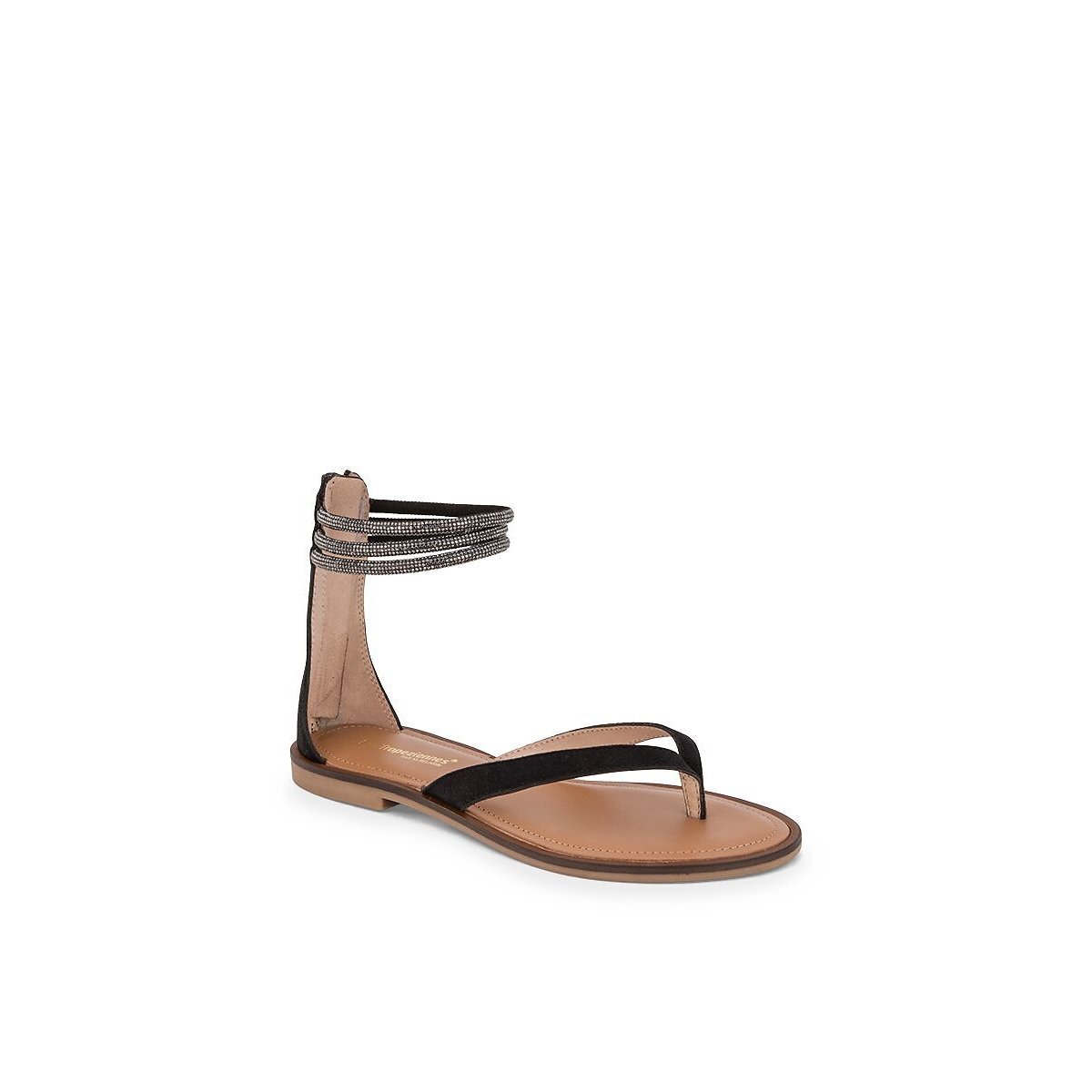 Sandales tongs bijoux en cuir Hodixy noir, LES TROPEZIENNES PAR M.BELARBI