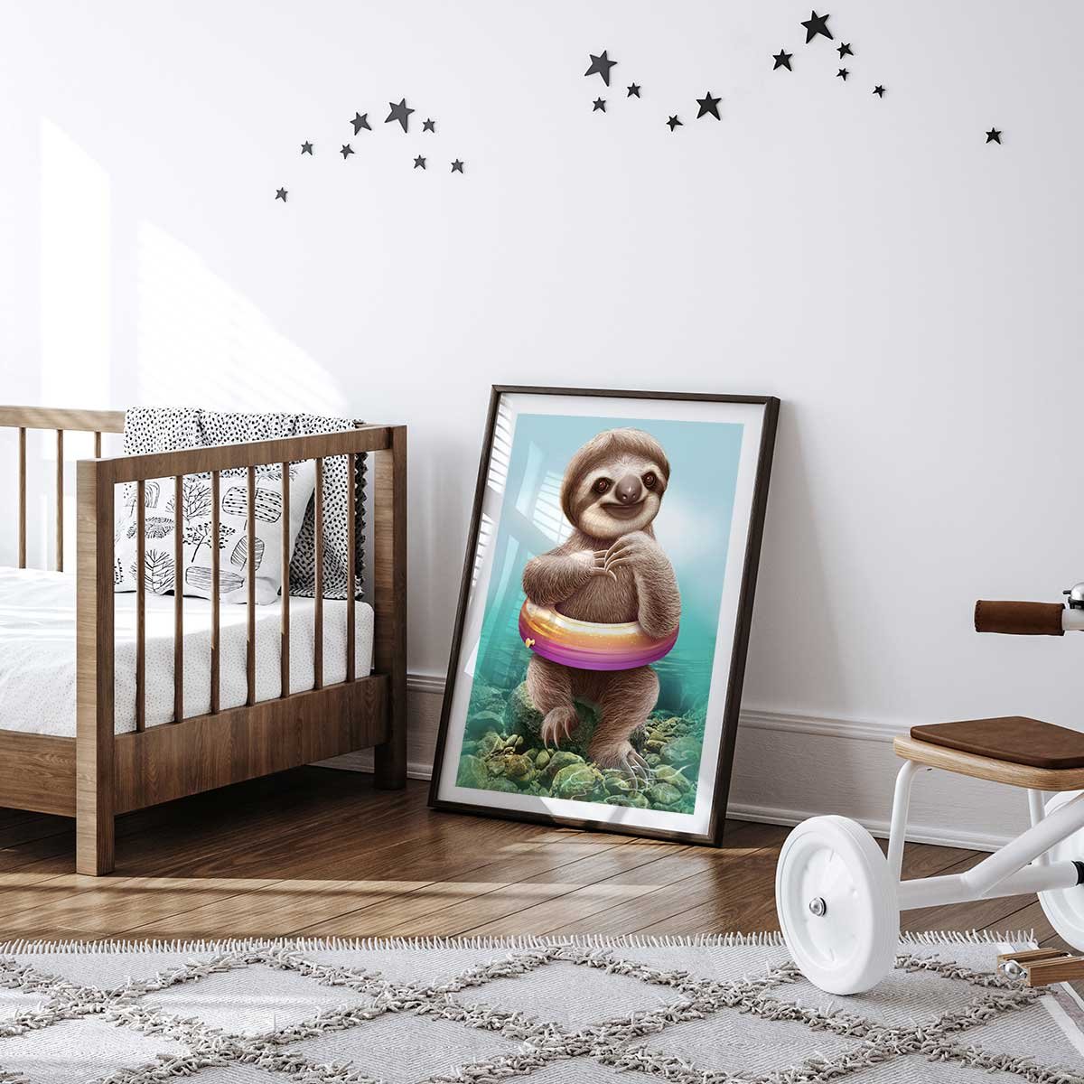 Affiche enfant jeune paresseux avec bouée affiche seule, HEXOA