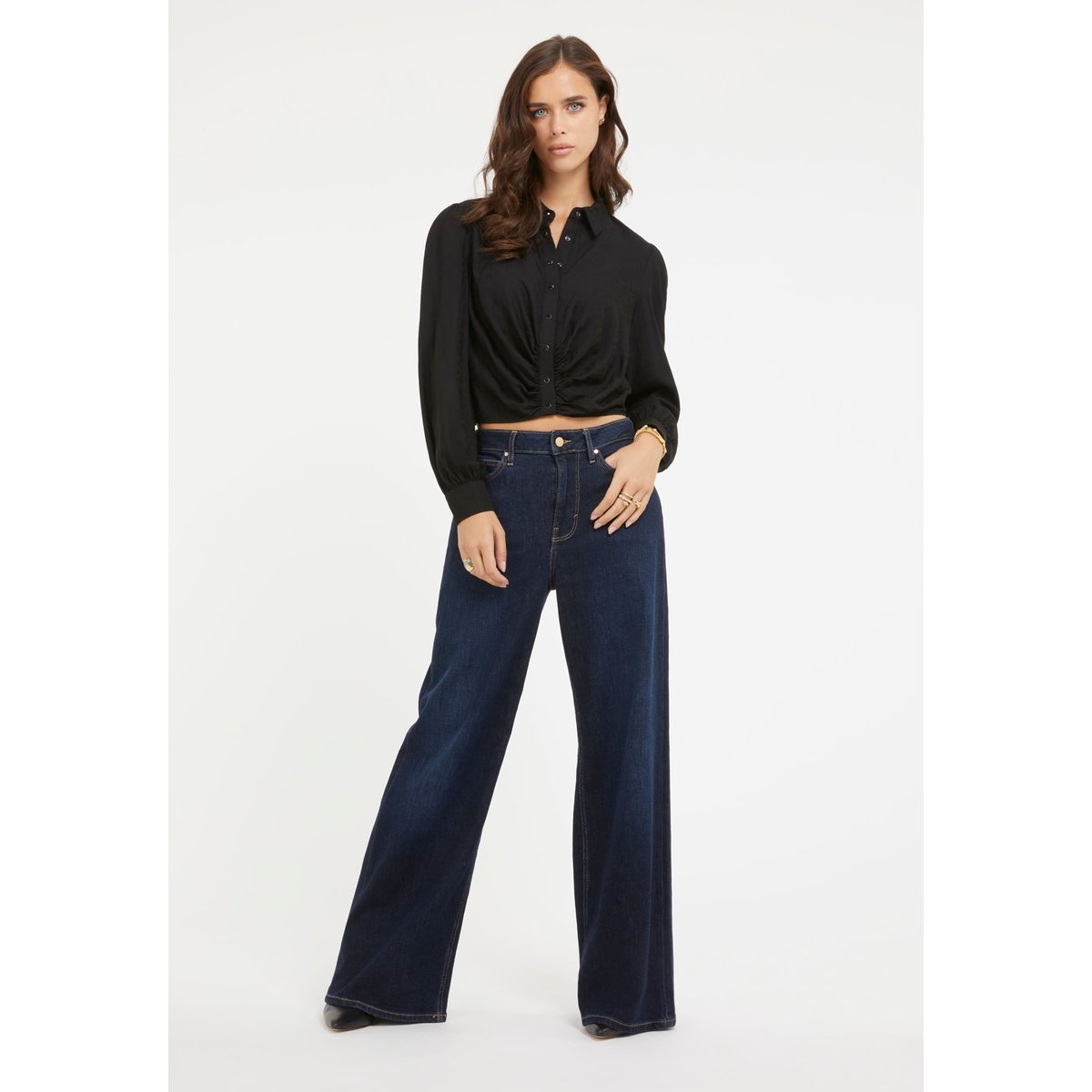 Chemisier Crop Animalier noir, GUESS