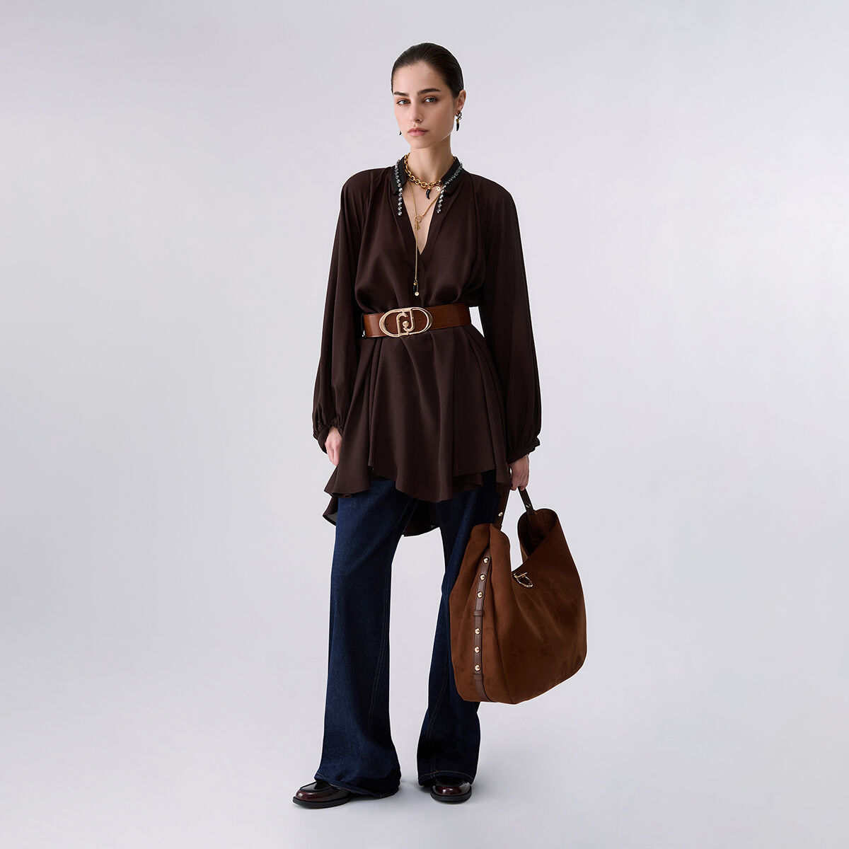 Robe courte en georgette moka, LIU JO