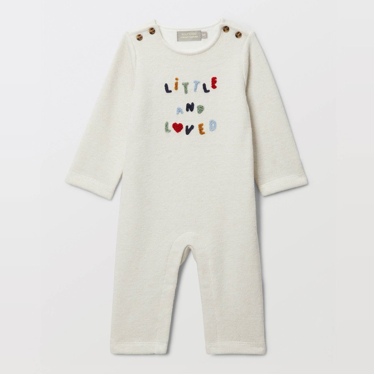 Combinaison longue brodée en coton ecru melange, BOUT'CHOU