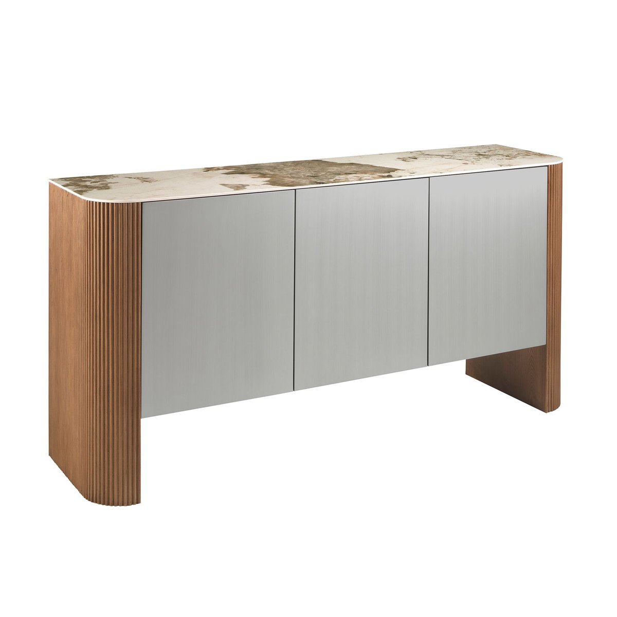 Buffet en bois, noyer et plateau en marbre porcelaine blanc | noyer | argent, ANGEL CERDA