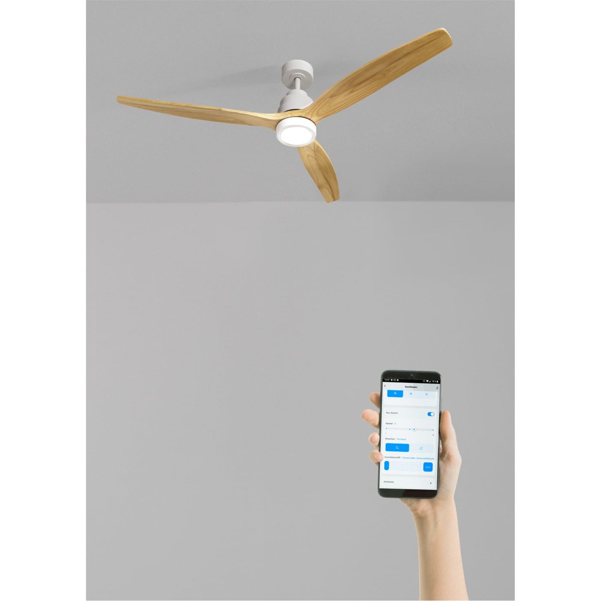 Ventilateur de plafond 40W  avec lumière avec Wi-Fi WIND STYLANCE NATURAL WOOD blanc/bois naturel, CREATE