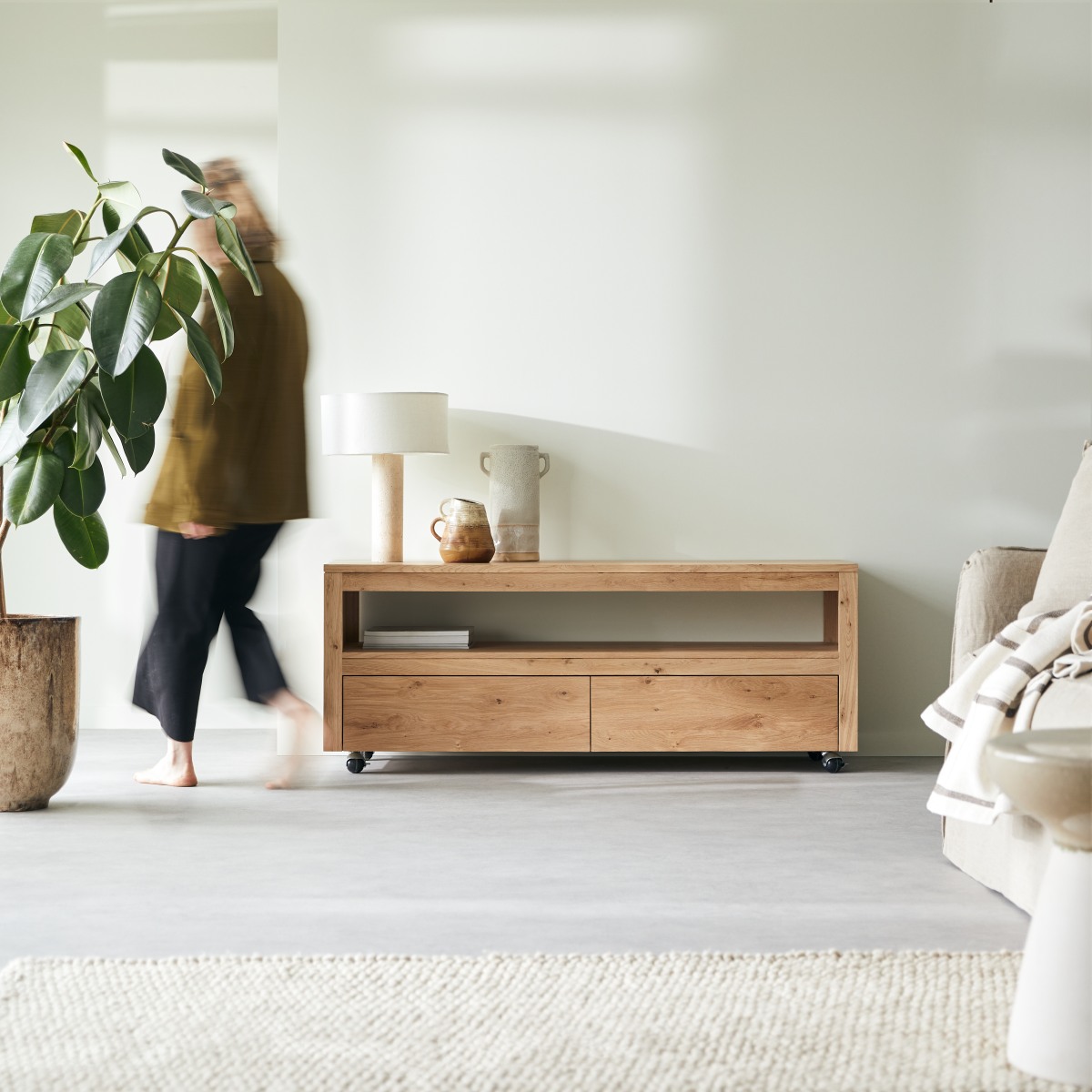 Meuble Hi-FI, TV en Chêne massif, ANOA naturel, TIKAMOON