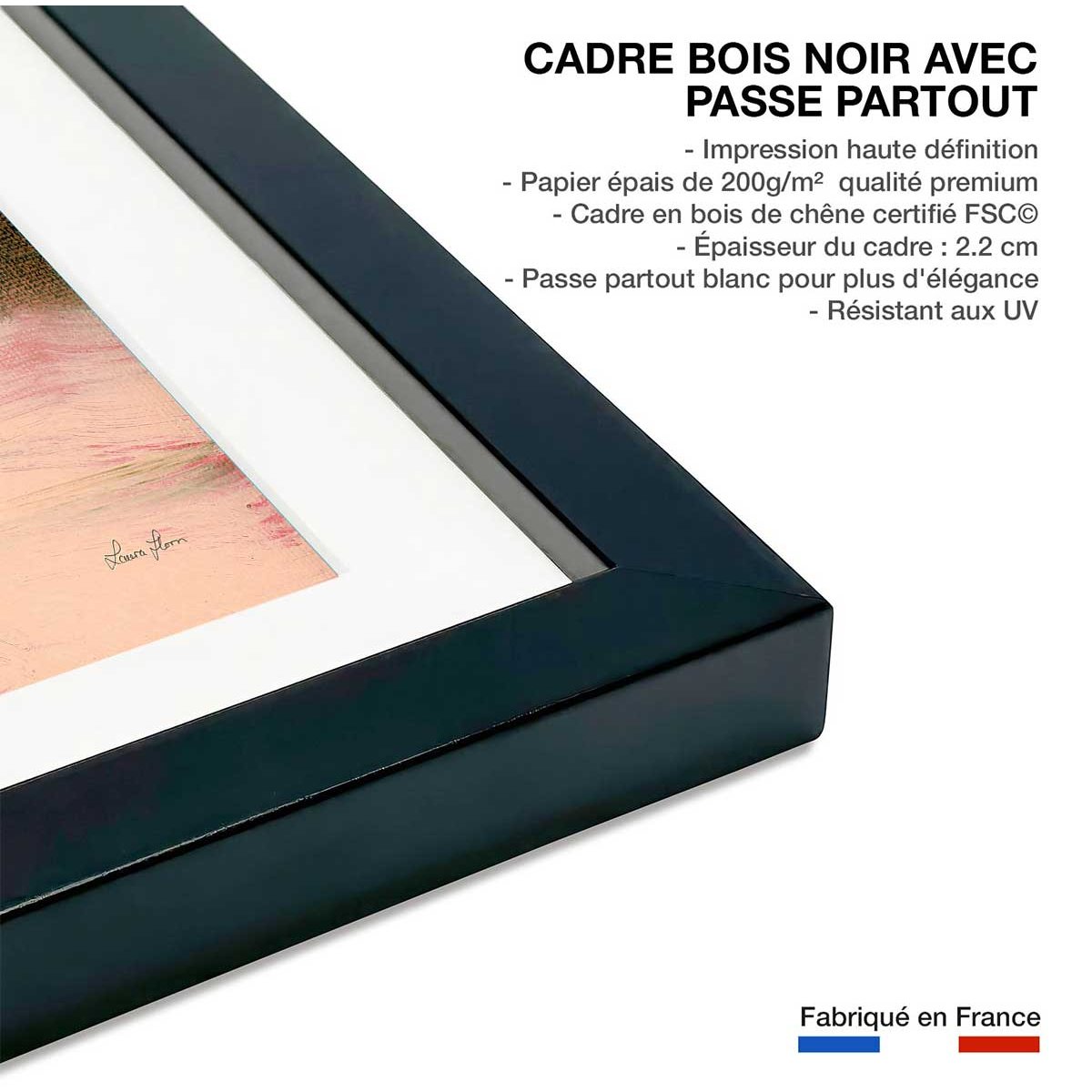 Affiche Texture brossée affiche + cadre en bois - noir, HEXOA