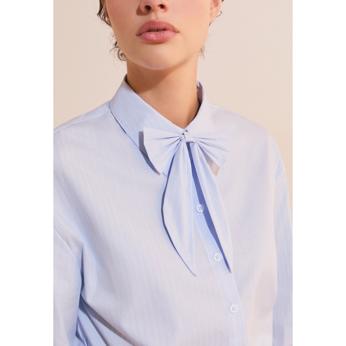 Chemise à rayures avec coton et noeuds CYRIL RAY bleu ciel, ETAM