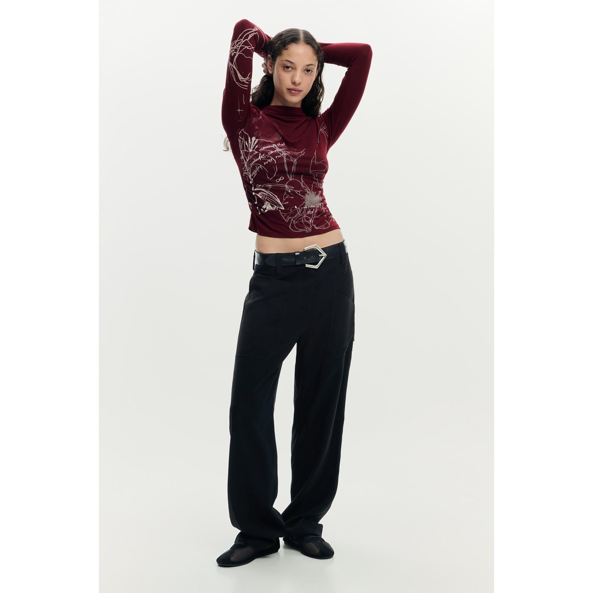 T-shirt à manches longues imprimé rose, DESIGUAL