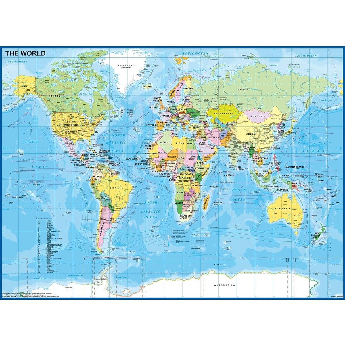 Puzzle Carte du monde 200 pcs bleu, RAVENSBURGER