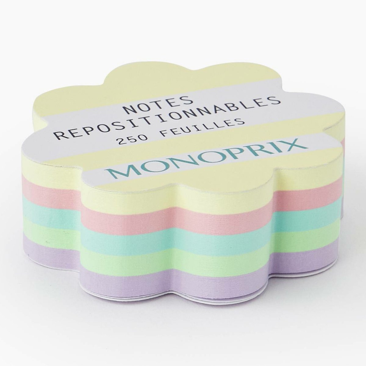 Bloc fleur notes repositionnables - 67x67mm - 250 feuilles - 5 coloris pastels couleur unique, MONOPRIX