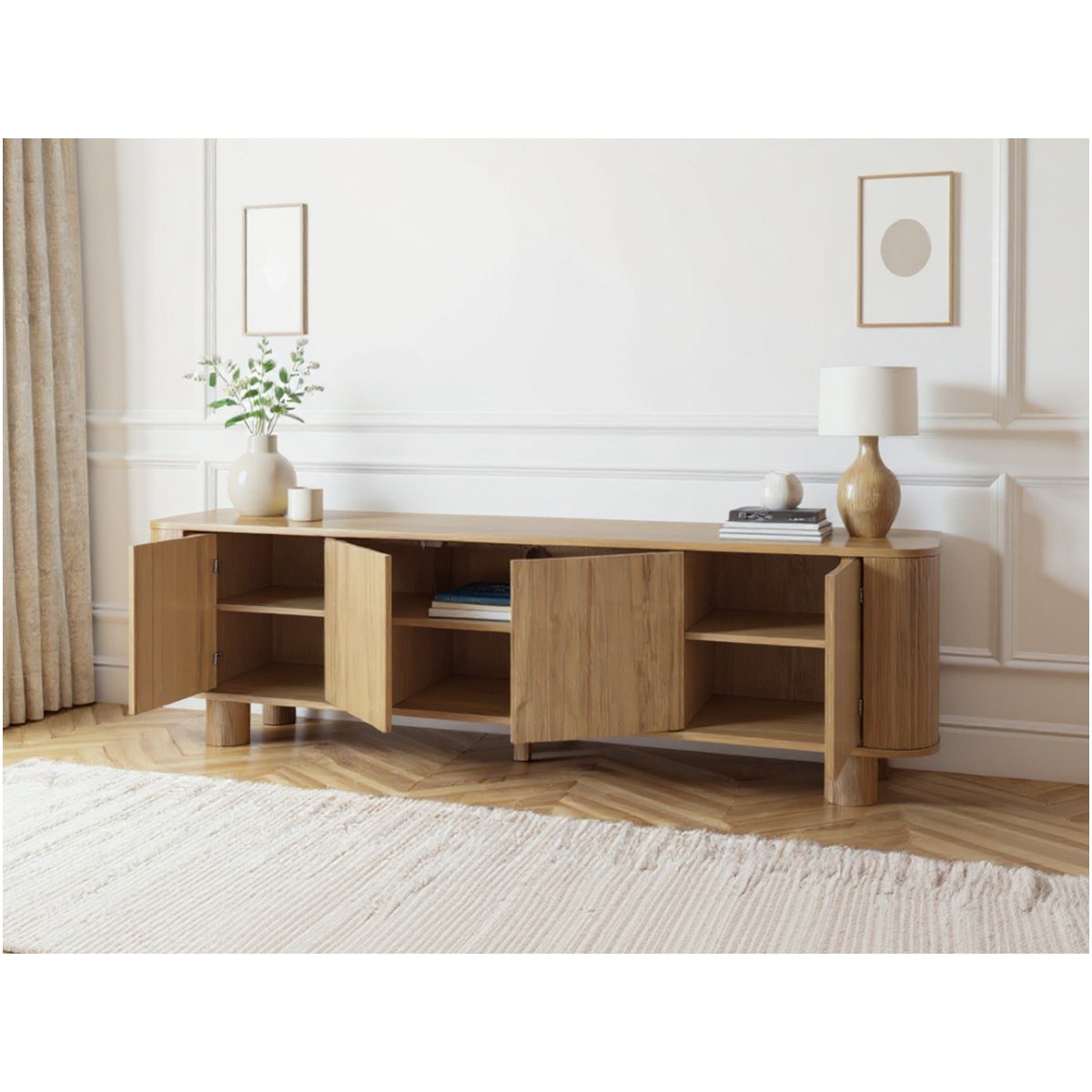 Meuble TV 180 cm placage, MALO marron clair, BOBOCHIC