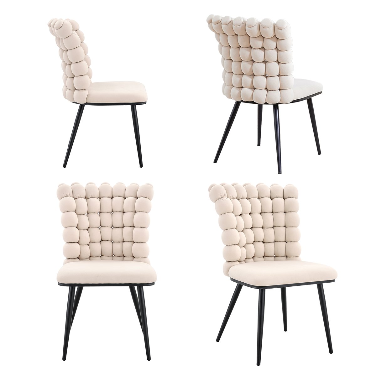 Lot de 4 chaises de salle à manger en velours avec pieds métal, BOBBI beige, MEUBLES COSY